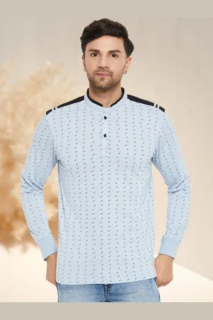WILD WEST Men Printed Mandarin Collar Pockets T-shirt