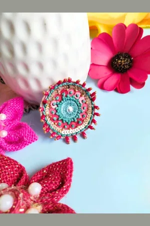 Sangria Stone-Beaded Adjustable Finger Ring