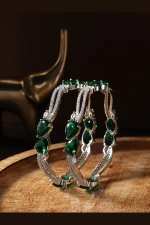 justpeachy Set Of 2 Silver Plated AD Studded Bangles
