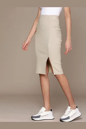 Calvin Klein Solid Mid-Rise Straight Skirt With Front Slit