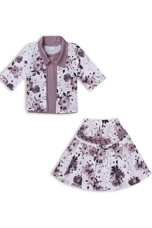 Wish Karo Girls Printed T-shirt & Waistcoat with Skirt