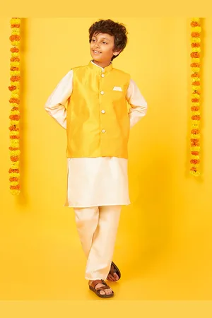 BonOrganik Boys Mandarin Collar Pure Silk Kurta With Pyjama
