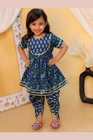 BownBee Girls Floral Printed Pure Cotton Kurta With Dhoti Pants