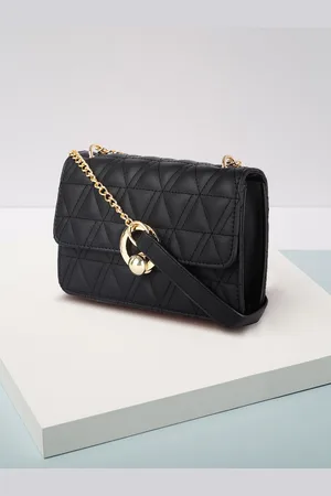Fastrack Women Black Quilted Structured Sling Bag with Unique Push Lock