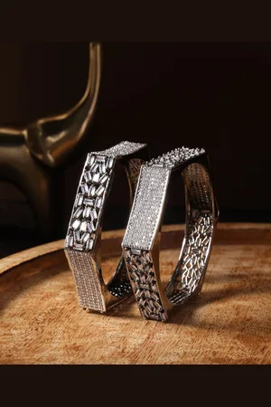 justpeachy Set Of 2 Silver-Plated AD Studded Bangles