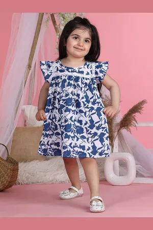 Cutiekins Girls Floral Print Round Neck Flutter Sleeve A-Line Dress