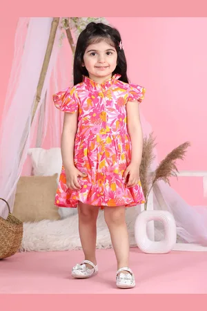 Cutiekins Girls Floral Printed Cotton Flounce A-Line Dress