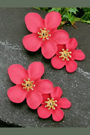 Lucky Jewellery Gold-Plated Floral Drop Earrings