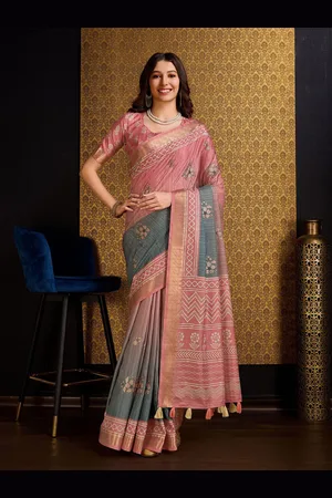Mitera Rust Ethnic Motifs Printed Pure Silk Saree