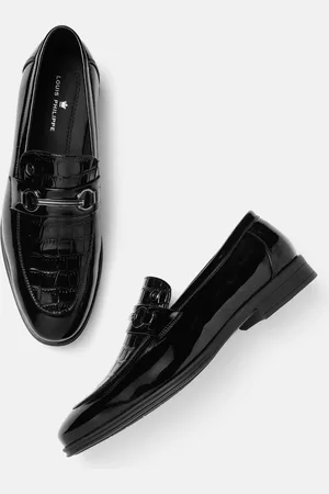 Louis Philippe Men Formal Croc Textured Leather Horsebit Loafers