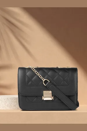 Fastrack Women Solid Structured Quilted Sling Bag with Push-Lock Closure and Chain Strap