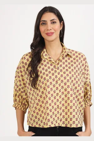 Kalini Floral Printed Cuffed Sleeves Cotton Shirt Style Top