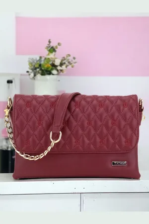 EXOTIC Maroon PU Structured Sling Bag with Quilted