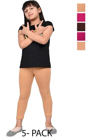 BAESD Girls Pack Of 5 Cotton Lycra Mid Rise Ankle Length Leggings