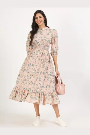 Kalini Floral Printed Puff Sleeve Fit & Flare Midi Dress