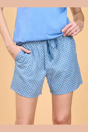 ENAMORA Women Mid-Rise Geometric Printed Cotton Lounge Shorts