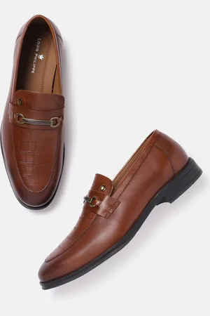 Louis Philippe Men Leather Croc Textured Formal Horsebit Loafers