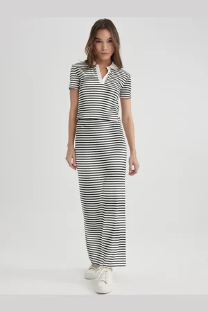 DeFacto Striped Side-Slit Straight Maxi Skirt