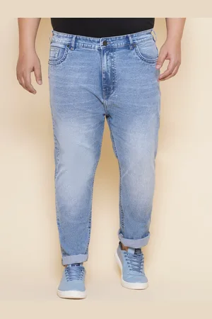 John Pride Men Plus Size Heavy Fade Mid-Rise Clean Look Whiskers Stretchable Jeans