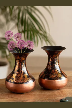 ExclusiveLane Set Of 2 Surahi Printed Iron Metal Vases