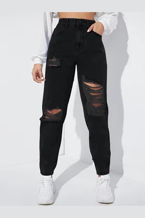 Aahwan Women High-Rise Highly Distressed Mom Fit Pure Cotton Denim Jeans