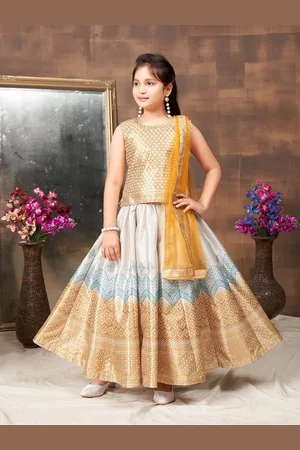 BAESD Girls Printed Beads and Stones Silk Ready to Wear Lehenga & Blouse With Dupatta