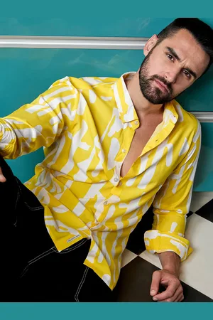 Campus Yellow Classic Printed Spread Collar Long Sleeves Casual Shirt