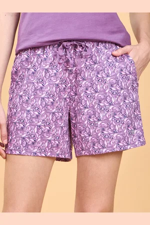 ENAMORA Women Mid Rise Relaxed Fit Floral Printed Cotton Lounge Shorts