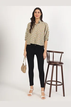 Kalini Floral Printed Cuffed Sleeves Cotton Shirt Style Top