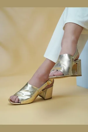 Peach Flores Textured Open Toe Leather Block Heel Mules