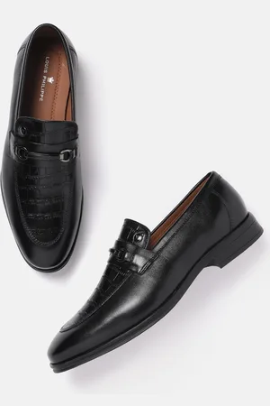 Louis Philippe Men Leather Croc Textured Formal Horsebit Loafers