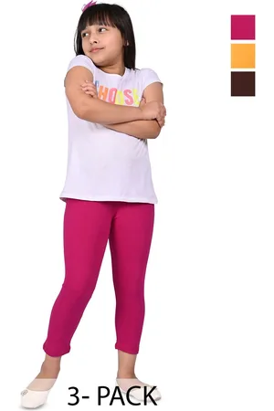 BAESD Girls Pack Of 3 Cotton Lycra Mid Rise Ankle Length Leggings