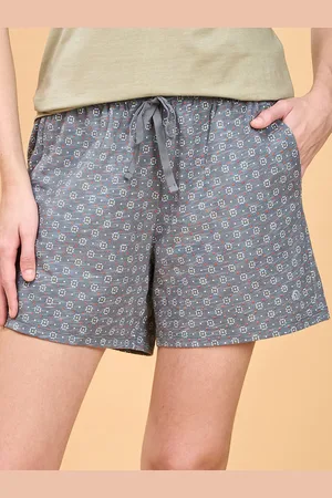 ENAMORA Women Printed Mid Rise Relaxed Fit Cotton Lounge Shorts