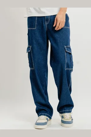FREAKINS Men Straight Fit Clean Look Pure Cotton Cargo Jeans