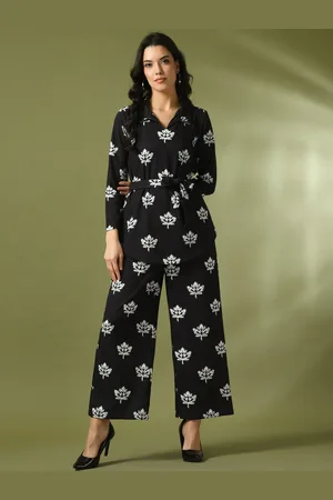 HERE&NOW Valentino Black & White Floral Printed Shirt Collar Tunic & Trousers