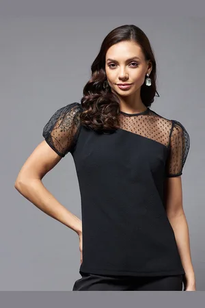 Miss Chase Women Solid Round Neck Short Sleeve Relaxed Fit Regular Top