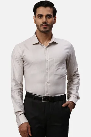 Park Avenue Spread Collar Long Sleeves Slim Fit Striped Cotton Formal Shirt