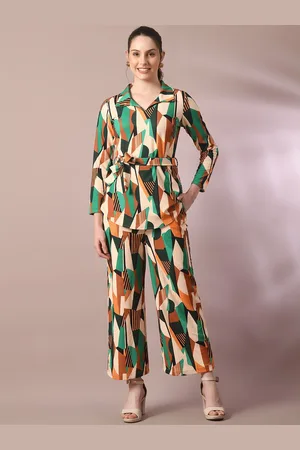 HERE&NOW Geometric Printed Shirt Collar Tunic & Trousers