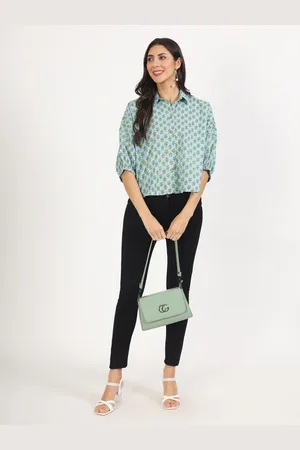 Kalini Floral Printed Cuffed Sleeves Cotton Shirt Style Top