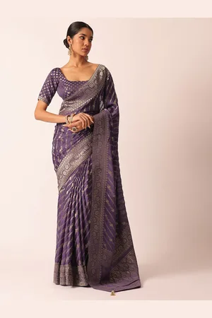 Buy Wine Saree In Satin With A Heavy Embellished Pallu Using Scattered  Sequins And Unstitched Blouse Online - Kalki Fashion