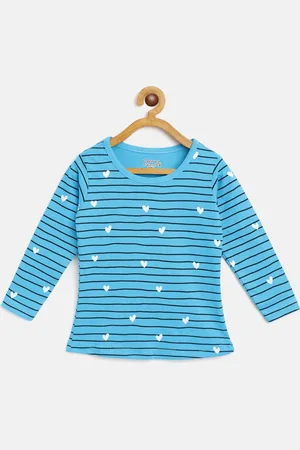 Eteenz Girls Blue & Black Cotton Striped T-shirt