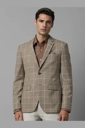Louis Philippe Checked Notched Lapel Long Sleeves Single-Breasted Slim-Fit Formal Blazer