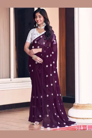Mitera Floral Embroidered Dabu Saree
