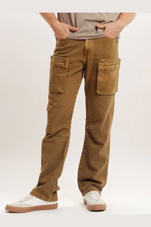 FREAKINS Men Straight Fit Mid-Rise Pure Cotton Cargo Jeans