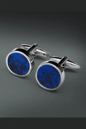Peora Men 316L Stainless Steel Silver-Plated Printed Cufflink