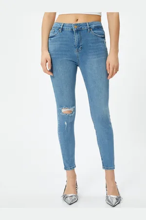 Koton Women Slim Fit High-Rise Mildly Distressed Jeans