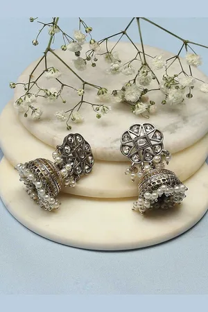 Biba Silver Plated Contemporary Jhumkas
