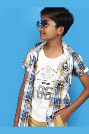 V-Mart Boys Hooded Neck Short Sleeves Checked Cotton Casual Shirt