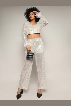 Campus Sequins Embellished Crop Top & Trousers Co-Ords
