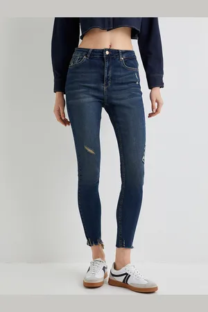 Koton Women Skinny Fit High-Rise Low Distress Light Fade Jeans